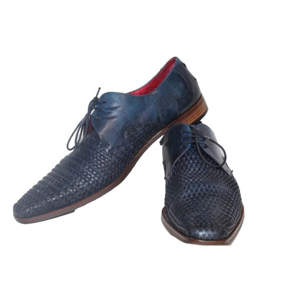 Jeffrey West Shoes Mens US 10 Muse Blue Leather Weave Almond Toe Spain VGC - Picture 14 of 14